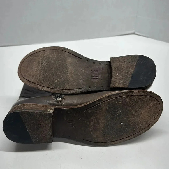 Frye Melissa Button Ankle Boots Leather Distressed Side Zip Up Slate Brown 6.5 B - Picture 10 of 12